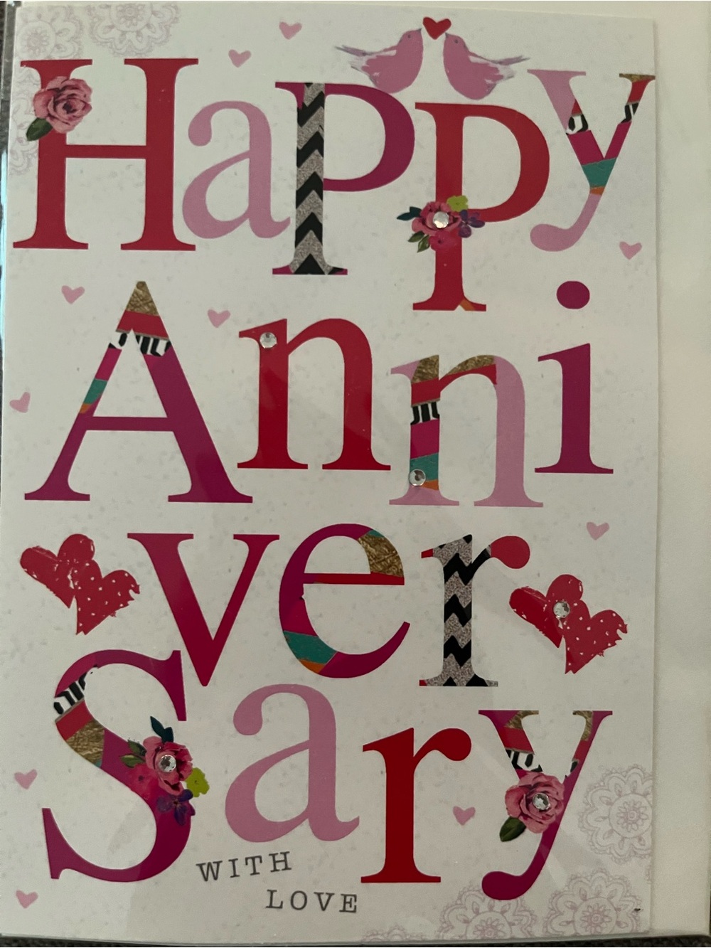 Happy Anniversary Decorative Wall Art - Pink Multicolor new with envelope inside